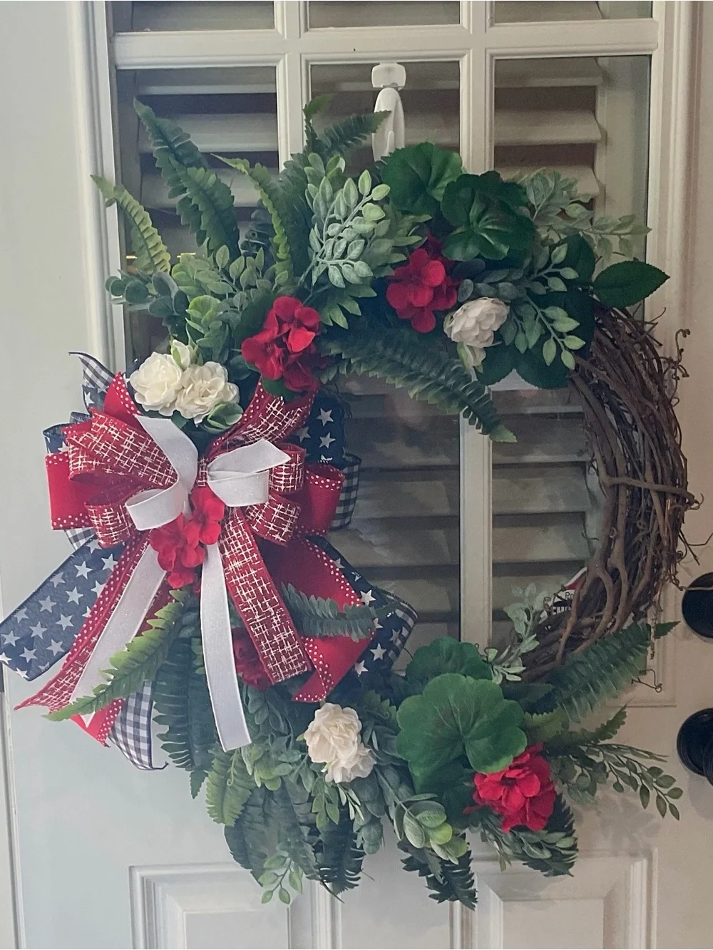 Patriotic Red White & Green Holiday Wreath with Bow
